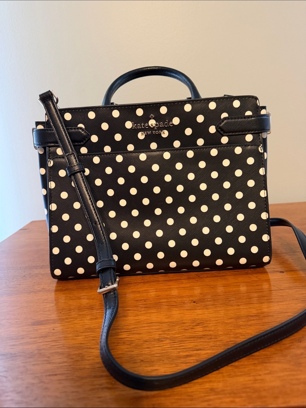 kate spade Black and White Polka Dot Satchel with Strap